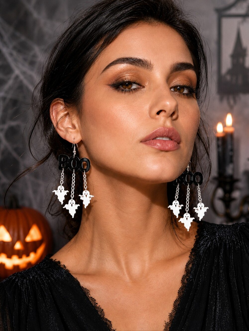 Modcloth Black and White Ghost 'Boo' Dangle Earrings
